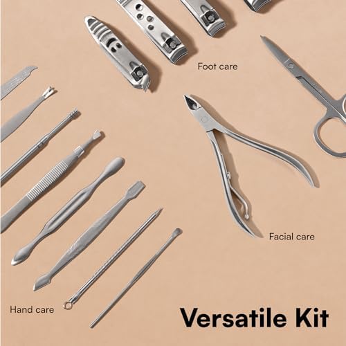 H&S Manicure Set for Women & Men - Manicure & Pedicure tools & Accessories - 14 pcs - Stainless Steel Nail Clippers Set & Cuticle Remover - Cutter Trimming Grooming Tools - w/Leather Case - Nail Kit - Image 3