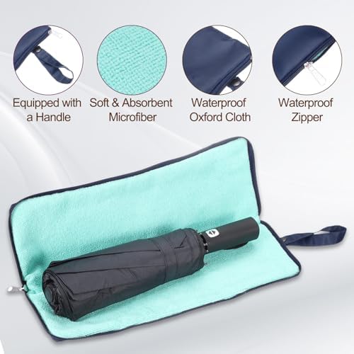 sourcing map Wet Umbrellas Bag, 11 x 5 Inch Waterproof Oxford Cloth Reversible Umbrellas Sleeve Cover Portable Waterproof Case for Wet Travel Folding Umbrellas Travel Home Outdoor, Dark Blue - Image 3