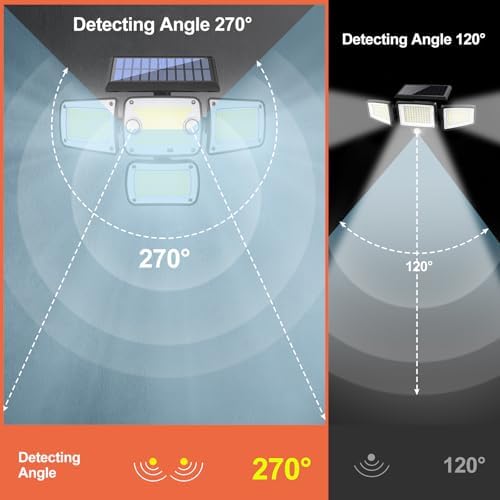 Solar Lights Outdoor, 4 Heads Motion Sensor Light with Remote Control, 342 LEDs Waterproof Security Light with 2 Motion Sensors, 3 Modes Flood Lights for Garden Backyard House Outside - Image 6