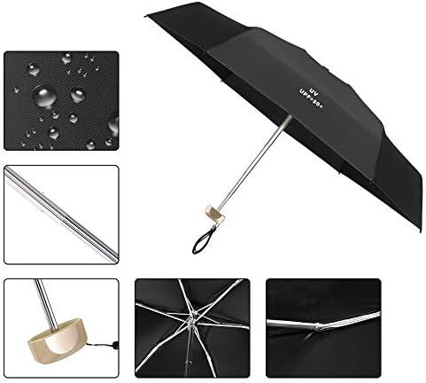 Vicloon Mini Umbrella, Pocket Umbrella (Black) with Golden Handle, 210T Black Rubber Cloth & 6 Aluminum Alloy Ribs, Foldable Compact Travel Umbrella, UPF>50+ UV Resistance, Rain and Sun Umbrella - Image 6