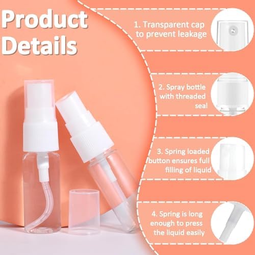 Travel Spray Bottle 0.7oz/20ml 4 Pack Small Spray Bottle Empty Spray Bottle Leak Proof Fine Mist Empty Plastic Refillable Spritz Bottle for Perfume Toners Rose Water Cosmetics - Image 4