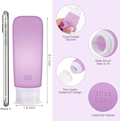 INSFIT Travel Bottles for Toiletries, 90ml Travel Containers for Toiletries Leakproof BPA Free CAA Approved Squeezable Silicone Tubes Travel Accessories with Labels Purple - Image 2