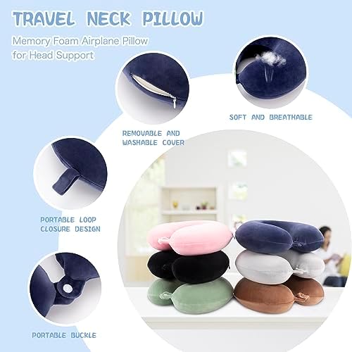 Travel Pillow Neck Pillow Memory Foam Travel Pillows Head Support Cushion for Airplane Train Car Office Travel Essential Flight Pillows for a Long Hauls Sleeping Rest (Navy Blue) - Image 2