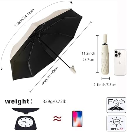 Compact Travel Folding Umbrella Automatic Open/Close Handle Coating Layer Fabric Blocking/Anti UPF 50 UV Protection 99.9% Portable Golf Umbrella/Lightweight Small Backpack/Rain Sun/Men Women Kids - Image 2