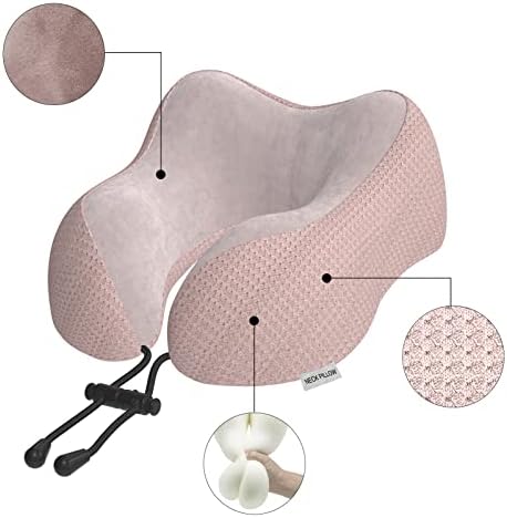 Travel Pillow Neck Pillow for Travel Airplane Memory Foam Flight Pillow for Cars, Trains, Home, Offices (Pink) - Image 5
