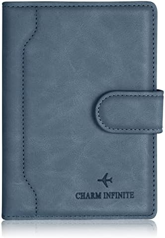Passport Holder Cover, Leather RFID Travel Wallet Case Organiser with RFID Blocker, Passport Cover for Passport, Business Cards, Credit Cards, Boarding Passes (Blue)
