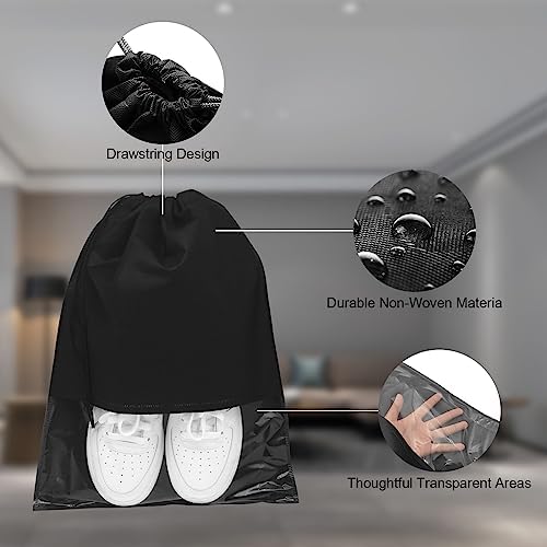 GAOHAN 10 Pcs Travel Shoe Bag,Shoe Bags,Shoe Bags for Travel,Drawstring Non-Woven Shoes Storage Bags with Transparent Window for Daily and Travel Use(Black) - Image 3