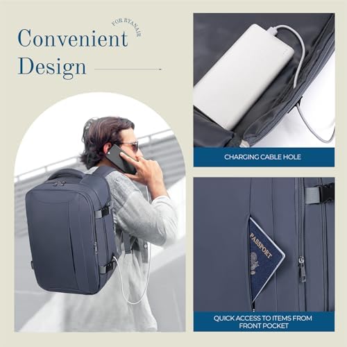 Cabin Bags 40x20x25 Underseat for Ryanair, Carry On Travel Backpack Cabin Size Rucksack Hand Luggage Bag Backpack Casual Daypack School Bag Fit 14 Inch Laptop with Cable Hole - Image 5