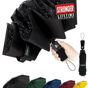 Travel Windproof Strong Compact Umbrella - 10 Ribs Portable Umbrella for Men and Women - Inverted Folding Automatic Umbrellas for Wind and Rain, 210T Fabric 105cm Span