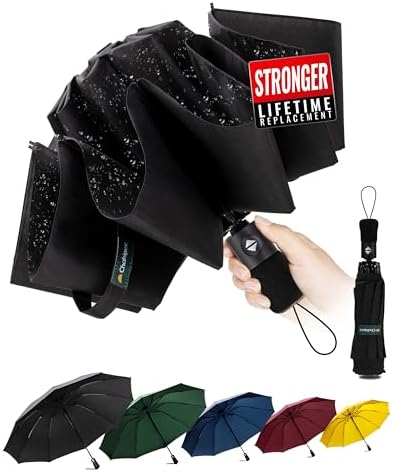 Travel Windproof Strong Compact Umbrella - 10 Ribs Portable Umbrella for Men and Women - Inverted Folding Automatic Umbrellas for Wind and Rain, 210T Fabric 105cm Span
