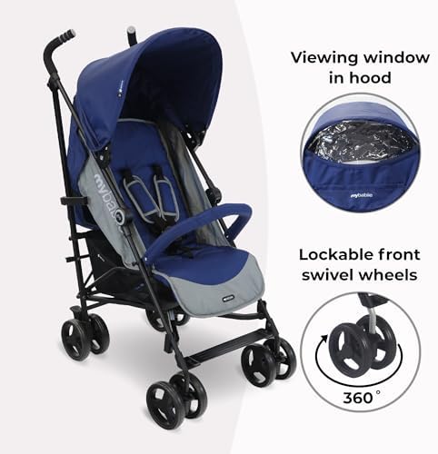 My Babiie MB02 Stroller - from Birth to 4 Years (22kg), Lightweight & Compact Umbrella Fold, Travel Buggy for Toddlers - Blue & Grey - Image 7