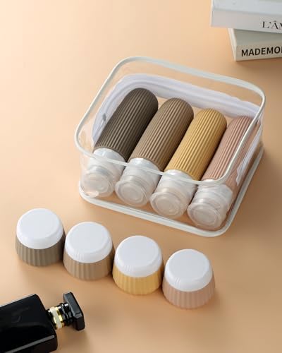 Gemice Travel Bottles for Toiletries 8 pcs Tsa Approved Travel Size Toiletries 90ml Travel Containers for Toiletries BPA free Silicone Cream Jars Leak Proof Silicone Squeezable Travel Essentials - Image 5