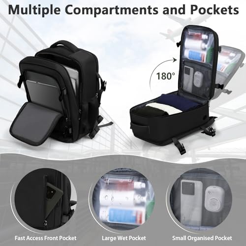 Cabin Bags 40×20×25 for Ryanair Underseat Carry-ons Travel Backpack Hand Luggage Bag Flight Rucksack Casual Daypack School Office Backpack Fit 14 Inch Laptop with USB Charging Port-Black - Image 3