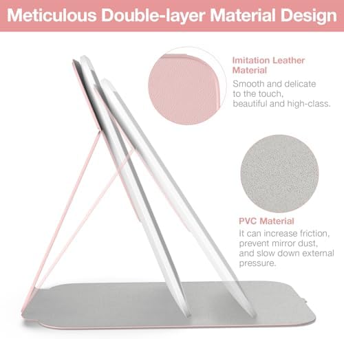 Kintion Travel Makeup Mirror, Portable LED Lighted Makeup Mirror, 360° Rotation Touch Screen, 3-Color Dimmable Lighting, Rechargeable Tabletop Folding Vanity Mirror, Pink - Image 6