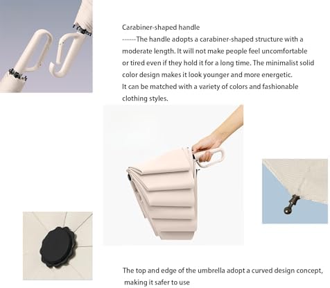Compact Folding Umbrella Carabiner Handle Coating Layer Fabric /Car/Small Travel portable Backpack/Lightweight Portable/Rain Sun Anti UPF 50 Blocking UV Protection 99.9%/Men Women Kids - Image 4