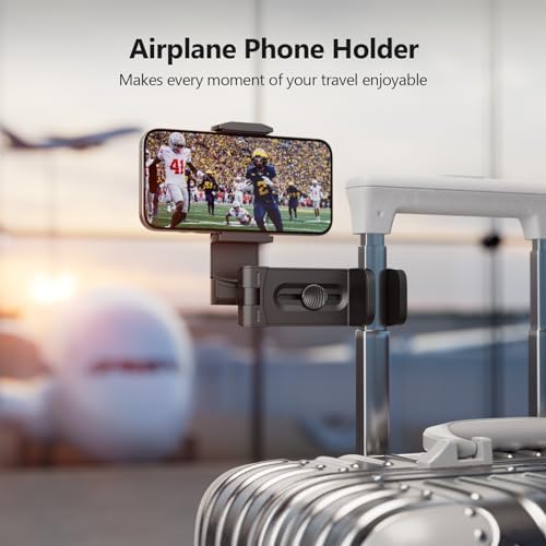 MiiKARE Phone Stand Universal Mount Phone Holder 360 Degree Rotating Adjustable Phone Clamp Compatible with iPhone Android Phones Portable Phone Mount for Airplane Trays Desk Bed Cabinet-Black - Image 3
