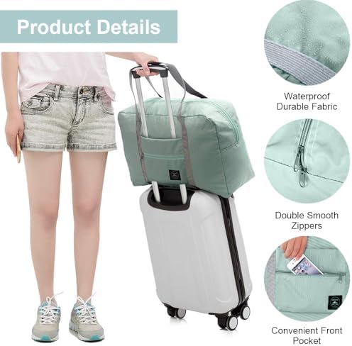 Foldable Travel Duffel Bag, 2 PCS Portable Luggage Foldable Storage Bag, Waterproof Lightweight Carry-on Bags for Sports Gym Vacation (Light Blue Light Pink) - Image 4