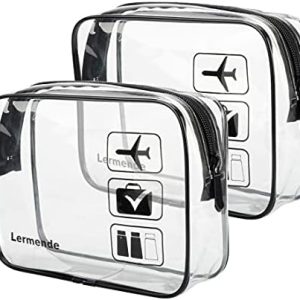 2pcs/Pack Lermende Clear Toiletry Bag TSA Approved Travel Carry On Airport Airline Compliant Bag Quart Sized 3-1-1 Kit Luggage Pouch (Black)