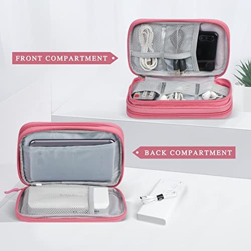 Simpolor Cable Organiser Bag, Double-Layer Electronics Accessories Bag Organiser for Cables, Universal Carry Travel Gadget Bag for Cables, Power Bank, USB Drive, Charger Hard Disk - Pink - Image 3
