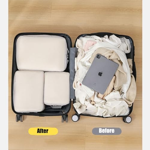 4Pcs Compression Packing Cubes Set for Suitcase, Expandable Travel Luggage Storage Bags Travel Accessories Organizers (Beige) - Image 6