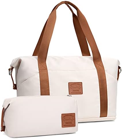 COOLIFE Travel Duffel Bag, Weekend Bag with Trolley Sleeve, Cabin Bag 40x20x25 for Ryanair Airlines, Dry & Wet Seperated Sports Gym Bag Carry On Bag Sports Bag (White, 2 Piece Set)