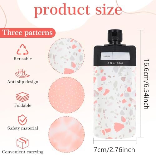 Sibba 6 Pcs Leak Proof Empty Squeeze Pouches 3 oz Portable Shampoo Liquid Container Refillable Travel Size Containers TSA Approved Travel Bottles Makeup Packing Bag for Lotion Face Cream Hand Soap - Image 2