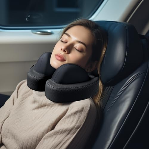 JINXIA Travel Pillow for Neck,Portable Neck Pillow Memory Foam for Plane Cars Trains Office,Breathable Fabric&Lightweight for Neck Perfect Support Pillow with Carry Bag,Earplugs-Black(Softer version) - Image 7