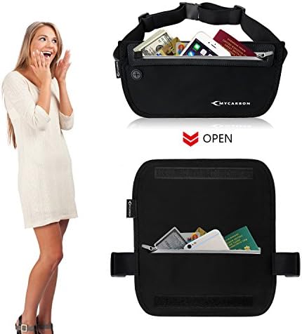 MYCARBON Travel Money Belt RFID Against Invisible Theft Secret Wallet Hidden Under Clothes Belt Wallet Security Travel Pouch Waist Bumbag for Money,Cards,Passports,Phone up to 6" (Black) - Image 9