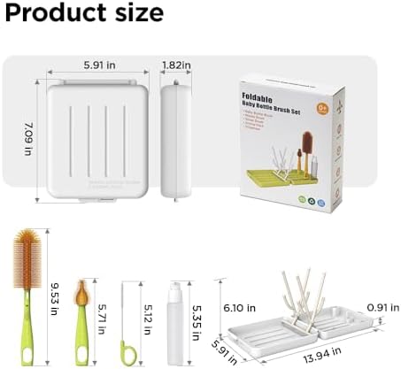 YOTIME Travel Bottle Brush Set, Travel Bottle Cleaner Kit with Foldable Bottle Drying Rack, for Visit Friends and Relations, Baby Travel Essentials, BPA Free - White - Image 6
