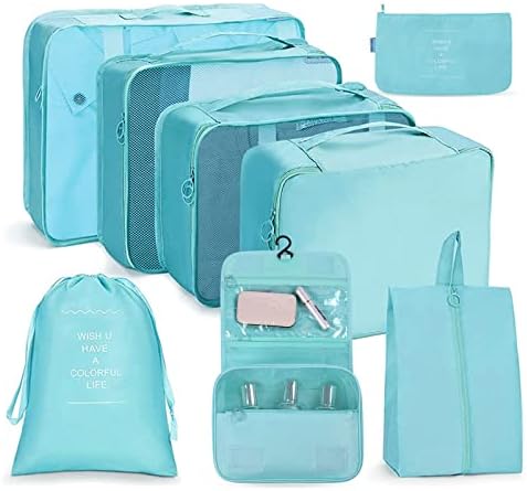 OSDUE Travel Organisers, 8pcs Packing Cubes for Suitcases, Travel Luggage Packing Organizers, Waterproof Travel Essentials Bag, Clothes Shoes Cosmetics Toiletries Storage Bags, Travel Accessories