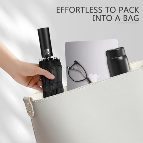 Umbrella, Windproof Travel Umbrella - Compact Automatic Folding Umbrellas for Rain, 12 Ribs Wind Resistant Portable Umbrellas for Single Hand Use, Small,Light, Strong Backpack Umbrella, Black - Image 6