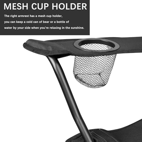 Camping Chair | Lightweight Folding | Portable Chairs for Outdoors | Cup Holder | Storage Cover | Outdoor Leisure Chair Durable with Arm Rest for the Beach, Lawn, Fishing Trip Garden and BBQs Black - Image 5