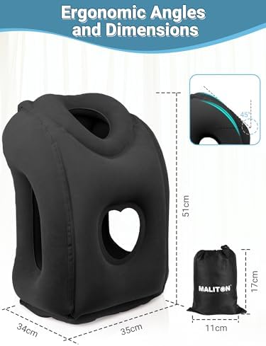 Maliton Inflatable Travel Pillow for Airplane Comfortable Sleeping to Relieve Neck and Shoulder Pain, Support Head Inflatable Pillow for Long Flights, Used for Airplanes, Cars, Trains, Office(Black) - Image 2