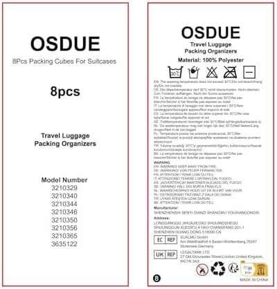 OSDUE Travel Organisers, 8pcs Packing Cubes for Suitcases, Travel Luggage Packing Organizers, Waterproof Travel Essentials Bag, Clothes Shoes Cosmetics Toiletries Storage Bags, Travel Accessories - Image 9