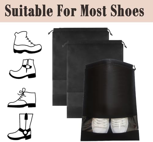 10 Pack Shoe Bags for Travel,32 * 44CM Large Non-Woven Drawstring Travel Shoe Bags for Packing, Waterproof Dustproof Portable Travel Shoe Storage Bag with Rope for Men and Women,Black - Image 4