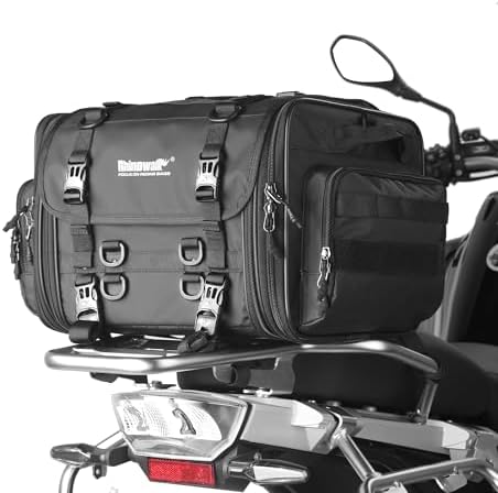 Rhinowalk Motorcycle Tail Bag 33-45L Motorcycle Rear Seat Bag Expandable Motorbike Helmet Bag with Waterproof Rain Cover Travel Luggage Bag Storage Bag