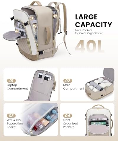 LOVEVOOK Travel Backpack Womens Cabin Bag Large 17 inch Laptop Rucksack for Plane Hand Luggage Waterproof Weekend Overnight Carry On Bag for Ladies 40L Maternity Hospital Bags - Image 3