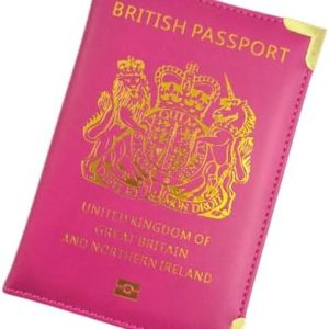 British Passport Holder, Portable UK Passport Cover for Women Men, PU Leather Travel Wallet Case Organiser for Passport Credit Cards Boarding Passes (Hot Pink)