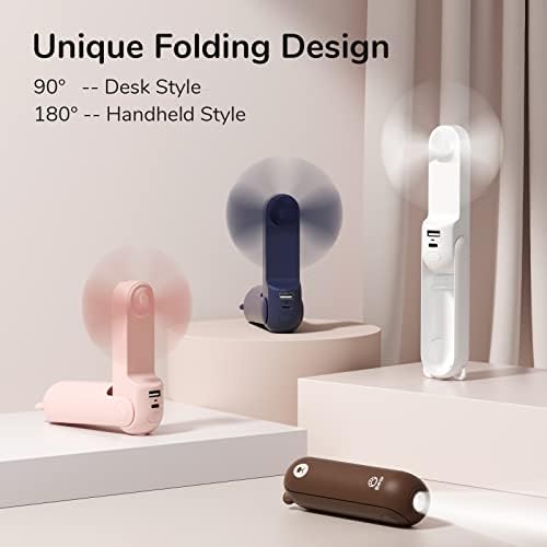 JISULIFE Handheld Mini Fan, 3 IN 1 USB Rechargeable Portable Fan [12-19 Working Hours] with Power Bank, Flashlight, Pocket Design for Travel/Summer/Concerts/Lash, Gifts for Women (Pink) - Image 4