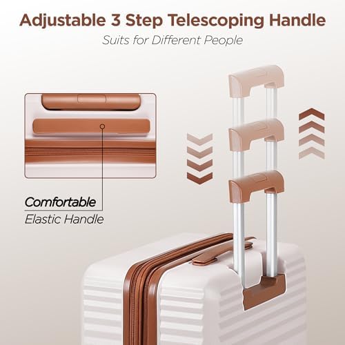 SHOWKOO Suitcase Sets 3 Piece Expandable Hardshell 100% PC Lightweight Carry on Travel Hand Luggage with Double Spinner Wheels & TSA Lock, Beige White - Image 6