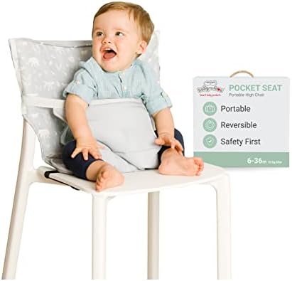 BabyToLove Pocket Seat | Portable High Chair | Lightweight On The Go and Easy to Carry | Travel Must Have | Green Tropic