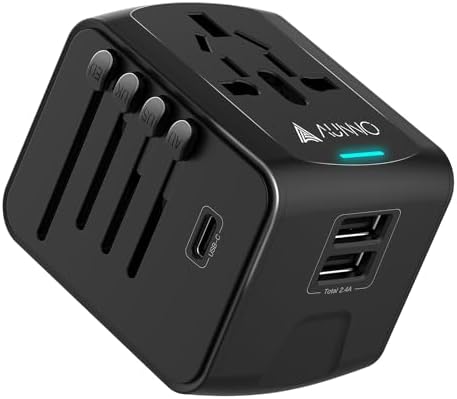 AUNNO Universal Travel Adapter, International Travel Plug Adapter with 1 USB C and 2 USB Ports, All in One Worldwide Plug Adaptor, UK to European Power Universal Plug Adaptor for EU USA Australia
