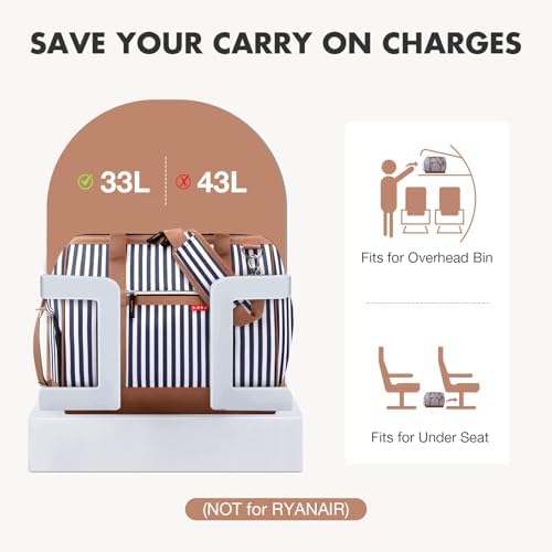 Lekesky Weekend Overnight Bags for Women - 33l Top Large Opening Travel Duffles Bag, Holdall Bag for Airlines with Shoes Compartment (White Stripes,42 * 33 * 24cm) - Image 5