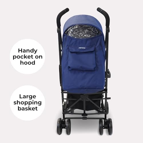 My Babiie MB02 Stroller - from Birth to 4 Years (22kg), Lightweight & Compact Umbrella Fold, Travel Buggy for Toddlers - Blue & Grey - Image 8