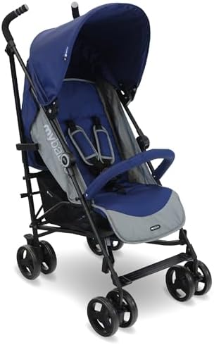 My Babiie MB02 Stroller - from Birth to 4 Years (22kg), Lightweight & Compact Umbrella Fold, Travel Buggy for Toddlers - Blue & Grey