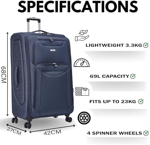 24" Medium Super Lightweight 4 Wheel Suitcase Luggage Expandable with Wheels Navy - Image 2