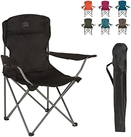Highlander Camping Chair - Compact & Lightweight Folding Chair, 2.2kg, Portable Chair for Outdoors, Durable Steel Frame Arm Chair with Cup Holder