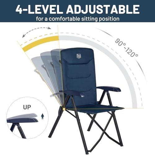 TIMBER RIDGE Camping Chairs for Adults Heavy Duty, Oversized Folding Garden Chair, High Back Outdoor Chair Luxury for Caravan Dining Beach Picnic, Adjustable 4-Position, Support 150kg, Blue - Image 5