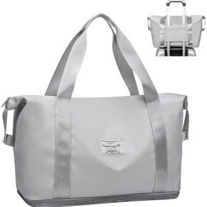 Weekend Bag for Women - Overnight & Carry-On Expandable Holdall for Vacation, Sports, Shopping (36L Grey)