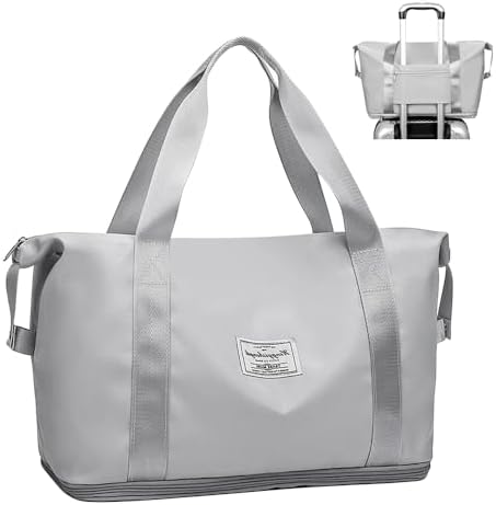 Weekend Bag for Women - Overnight & Carry-On Expandable Holdall for Vacation, Sports, Shopping (36L Grey)